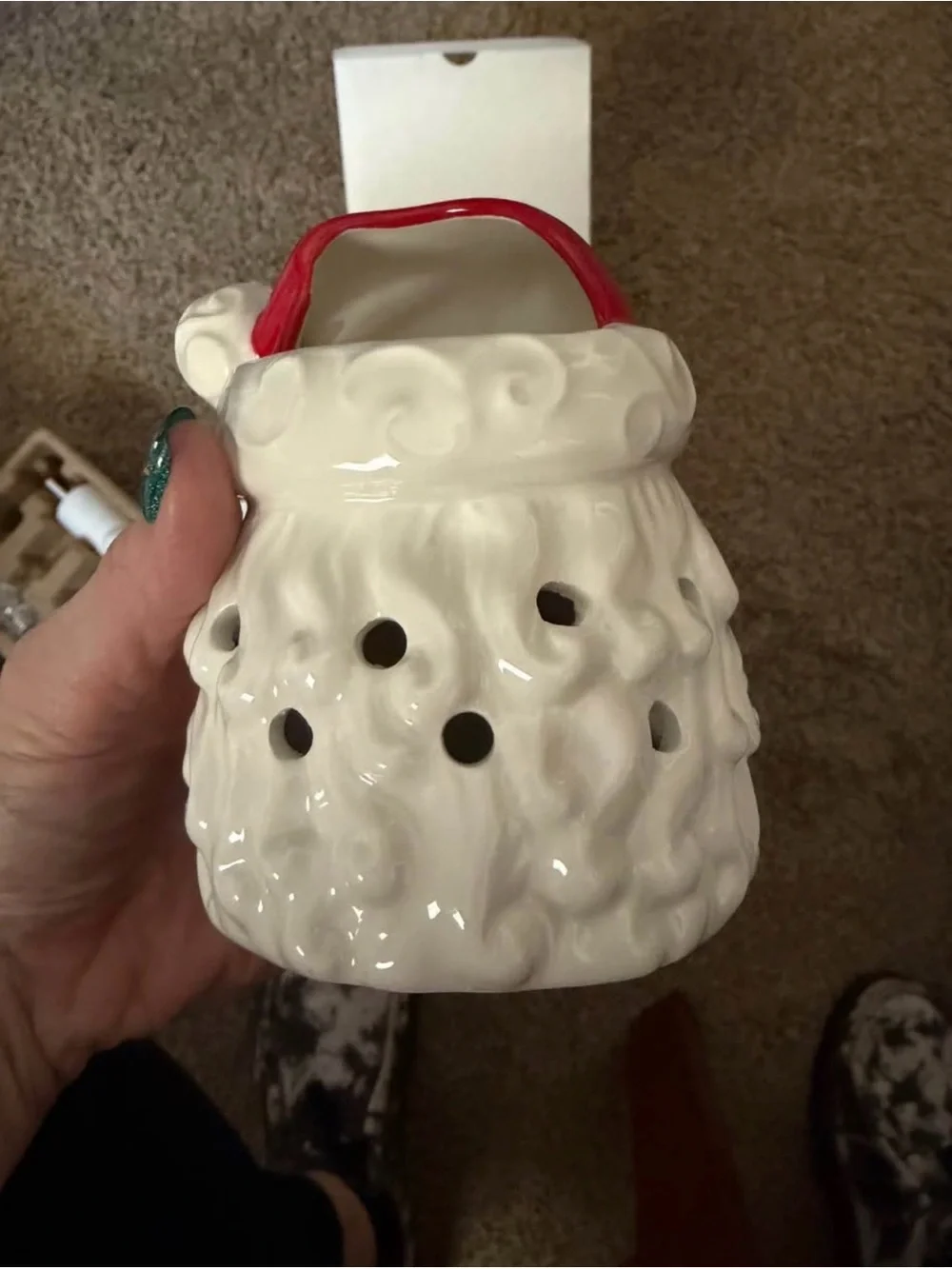 Scentsy Ceramic Santa Head Decoration - Red, White, Peach